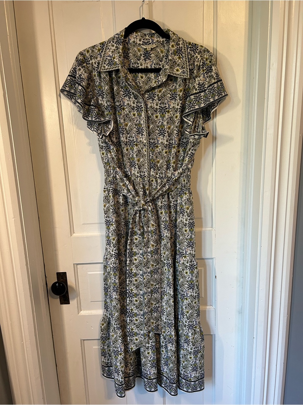 Max Studio Floral Midi Shirt Dress in Olive and Navy